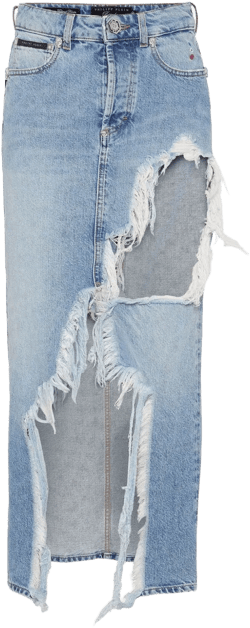 distressed-effect midi denim skirt 
