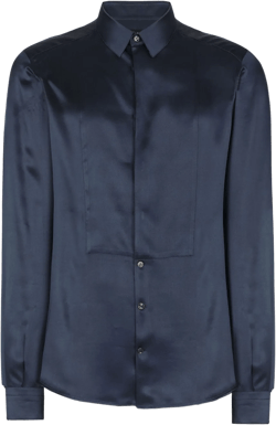long-sleeved satin-finish silk shirt