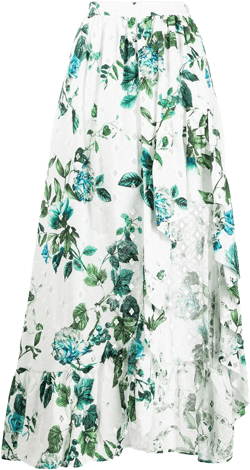 asymmetric ruffled floral print skirt