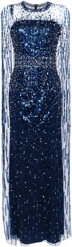 Lux crystal-embellished cape gown