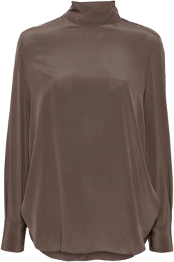 high-neck silk blouse