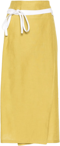 wraparound linen midi skirt