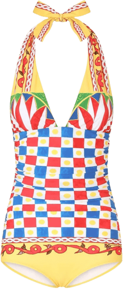 Carretto-print plunge-neck swimsuit