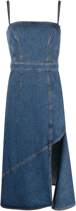 asymmetric denim midi dress