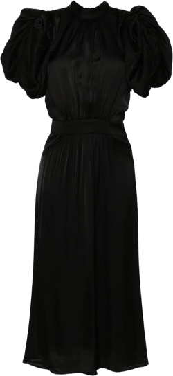 puff-sleeve  sequin embellished midi dress