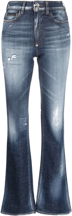 distressed-finish denim jeans
