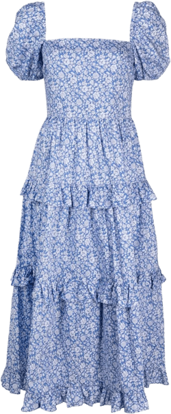 floral-print puff-sleeves dress
