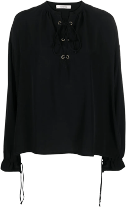 lace-up neckline silk blouse