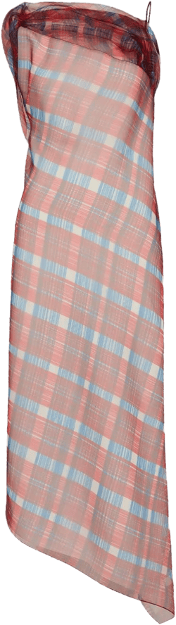 asymmetric-hem plaid organza dress