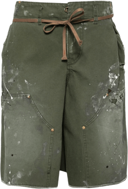 paint-splatter denim shorts