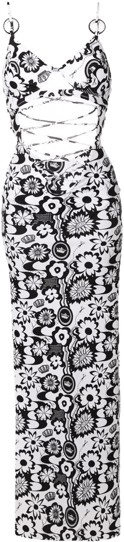 floral-print cut-out dress