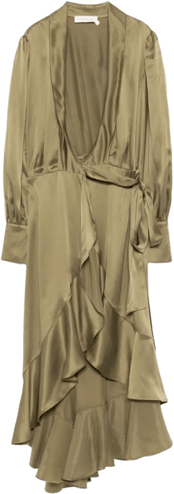 wrap silk midi dress