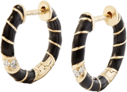 9kt yellow gold enamel diamond hoop earrings