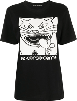cat-print cotton T-shirt