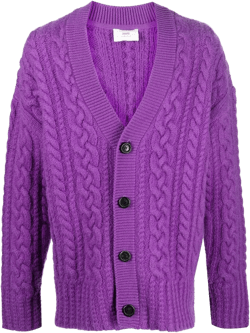 drop-shoulder cable-knit cardigan