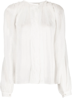 gathered cotton-blend blouse