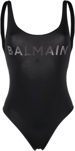 stud-logo U-neck swimsuit