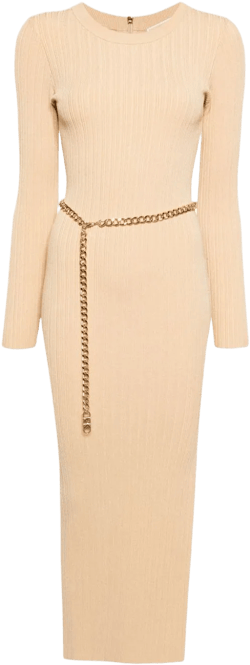 chain-belt ribbed-knit midi dress