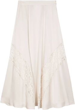 lace-detail satin midi skirt