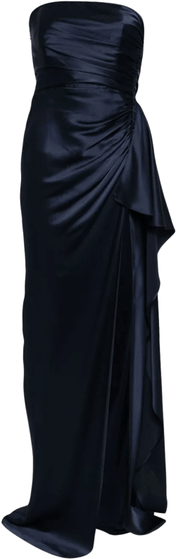 strapless gathered silk gown 