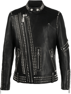 Rockstud-embellished leather biker jacket 