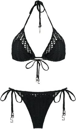 open-knit triangle bikini set 