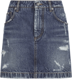 distressed-finish denim miniskirt