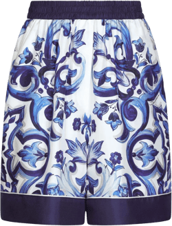 Majolica-print silk pajama shorts