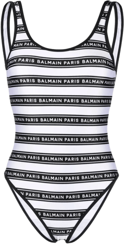 striped logo-print swimsuit