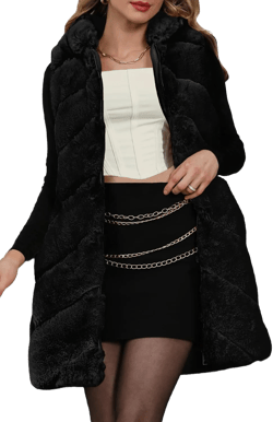 Bellivera Women's Faux Fur Vest Sherpa Fleece Gilet Sleeveless Casual Hooded Jacket Shearling Warm Fluffy Coat