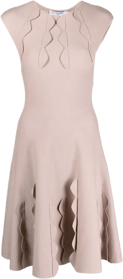 2000s scalloped detailing flared knitted-dress