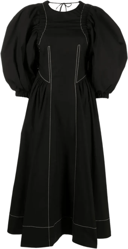 puff-sleeve midi dress 