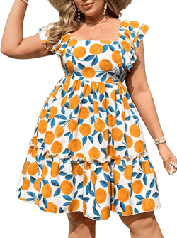 SHEIN Holidaya Plus Size Women's Square Neck Fruit Print Dress