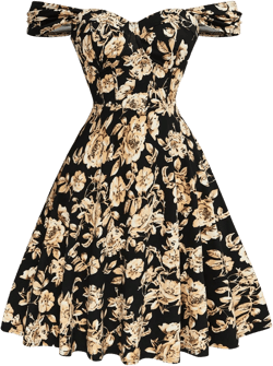 Sweetra Plus Size Women Floral Print Open Shoulder Casual Knit A-Line Midi Dress
