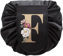 Women Drawstring Makeup Bag Cosmetic Bag Wash Bag Organizer Travel Storage Shoulder Bag Portable Large Capacity Waterproof Beauty Case Initial Name A To Z Gold Letter Flower Printing Make Up Pouch Toiletry Bag Makeup Bags Makeup Organizer Make Up Organizer Makeup Storage