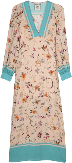 Habotai print v-neck long dress