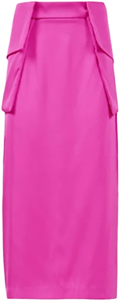 Womens Pink Detachable Patch-pocket Satin Pencil Skirt