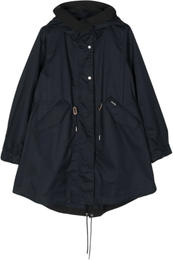 Tied-waist Hooded Parka Coat In Black