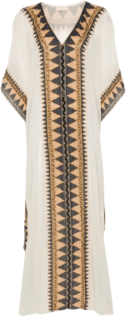 abstract-print beaded kaftan