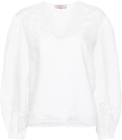 floral-embroidered linen blouse
