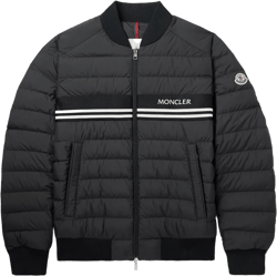 Striped Quilted Shell Down Bomber Jacket In Black
