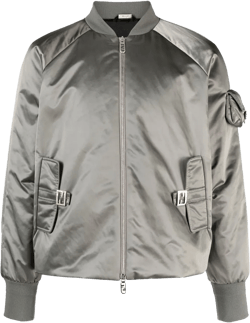 Satin Zip-up Bomber Jacket In Gray