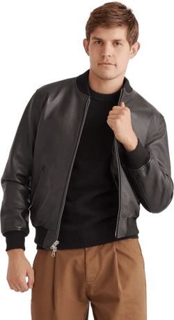 Men's 100% Washed Leather Bomber Jacket In Black