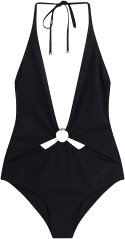 Cut-out One Piece Swimsuit With Golden Effect Details In Black