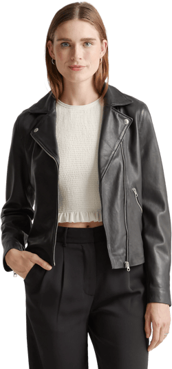 Women's 100% Washed Leather Biker Jacket In Black