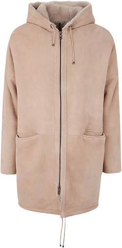 Sheepskin Parka With Hood In White