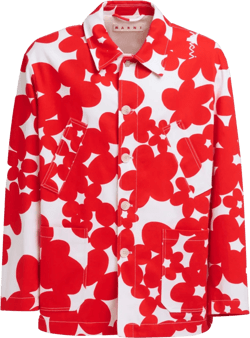 Floral-print Cotton Jacket In Red/white