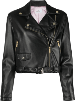 Zip-up Faux Leather Biker Jacket In Black