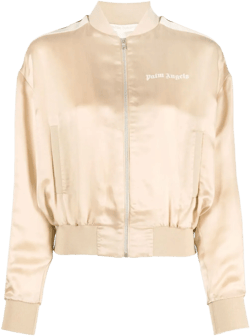 Classic Striped Satin Bomber Jacket In Beige