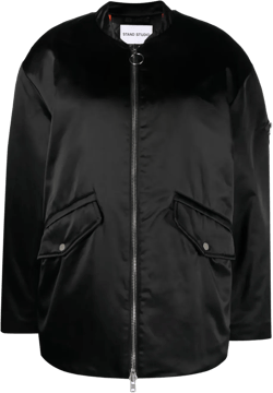 Prim Satin Bomber Jacket In Black